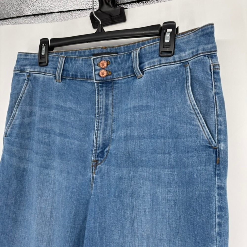 Talbots Jeans Womens 14 Blue Wide Leg High Rise Griffin Button Stretch Denim - Picture 2 of 10